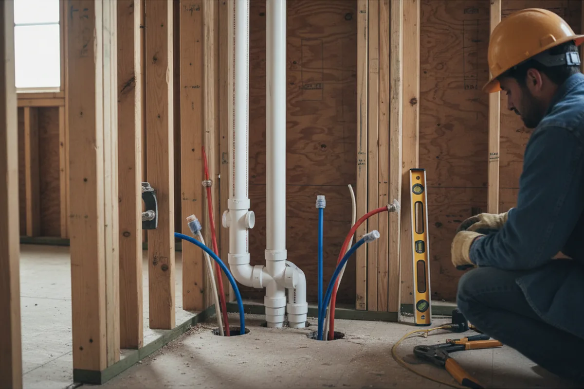 Drain and supply rough-in during Drain Cleaning in North Haven