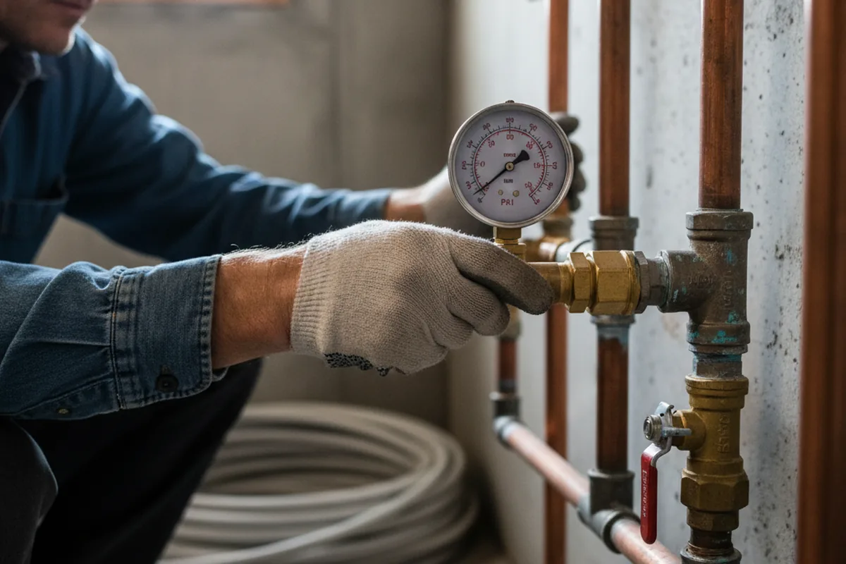 Pressure testing a repaired line during Water Line Repair in North Haven